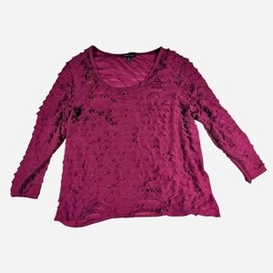 Slinky Brand Magenta pink‎ 3/4 sleeve ruffle shirt new size 3xl